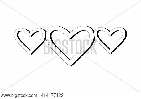 Black And White Three Hearts. Romantic Individual Element, Combination Of Hearts With A Black Shadow