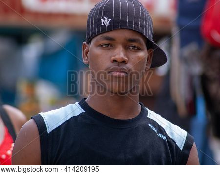 Darien Province, Panama. 07-18-2019. Portrait Of A Afro-descendent Adolescent In Yaviza In The Darie
