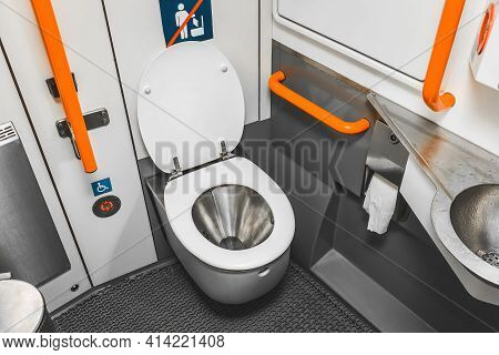 Modern Room Toilet Background In Stadler Electric Train.
