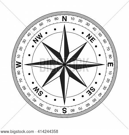 Vintage Compass Measuring Scale With Wind-rose On A White Background. 3d Rendering