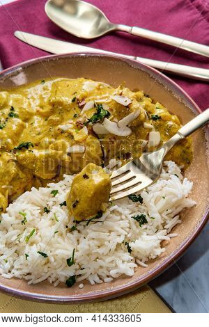 Authentic Indian Chicken Korma Curry With Jasmine Rice