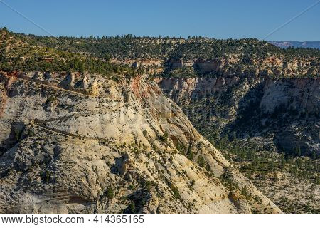 Switchbacks Carved Into The Rock Across The Canyon On The East Rim Trail
