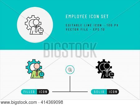 Employee Icons Set Editable Stroke Vector Illustration. Job Business Skill Symbol. Icon Line Style O
