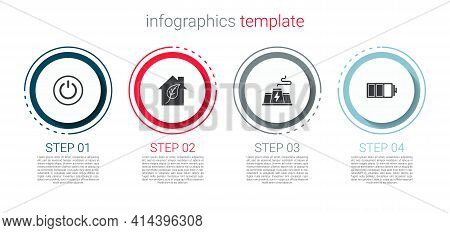 Set Power Button, Eco Friendly House, Station Plant Factory And Battery. Business Infographic Templa