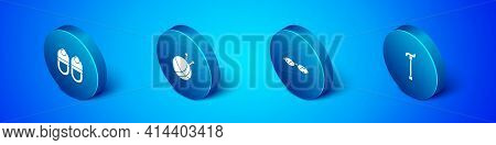 Set Isometric Slippers, Eyeglasses, Walking Stick Cane And Yarn Ball With Knitting Needles Icon. Vec