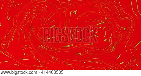 Abstract Red Background With Yellow Golden Wavy Lines. Gold Shiny Wave Effect. Copy Space. Holiday B