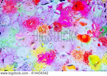 Abstract Colorful Background, Abstract Colorful Background With Bubbles, Water Drops On A Glass, Col