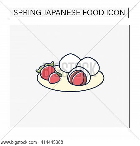 Ichigo Daifuku Color Icon.strawberries And Small Round Mochi Stuffed Red-bean Paste. Modern Wagashi.