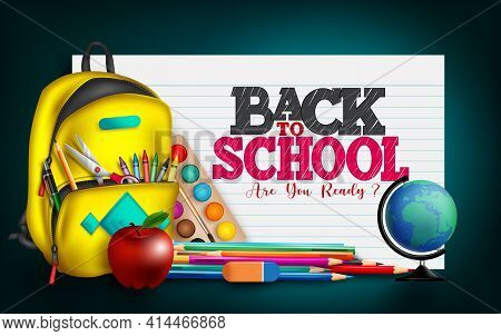 Back To School Vector Banner Design. Back To School Text In Paper Sheet Background With Educational 