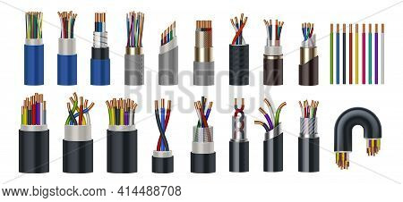 Realistic Wires. Flexible Electric Cables With Different Isolation Types. 3d Coaxial Bundles Of Twis