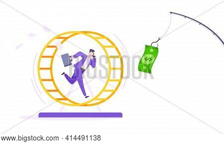 Rat Race Business Concept With Businessman Running After Rod Dangling Dollar.