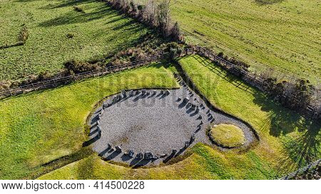 An Aerial View Of Drumskinney Stone Circle In County Fermanagh, Northern Ireland