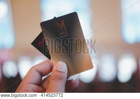 Bangkok, Thailand - March 28, 2021 : Man Hand Holding A Member Card, M Pass Regular - Promotion Mont
