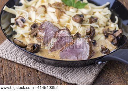 Swabian Roasted Pork Fillet With Spaetzle On Wood