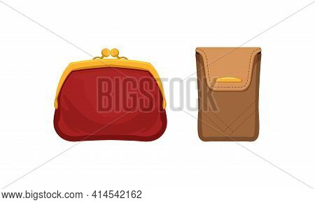 Purse And Wallet As Small Pouch For Carrying Coins And Currency Vector Set
