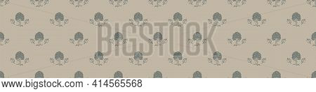 Hand Carved Tree Block Print Seamless Border Pattern. Rustic Naive Folk Motif Illustration Banner. M