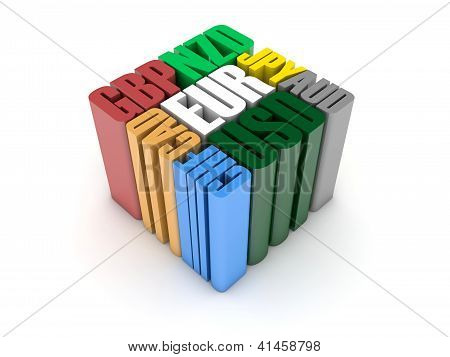 Renkli para birimi kodları. Konsept illüstrasyon