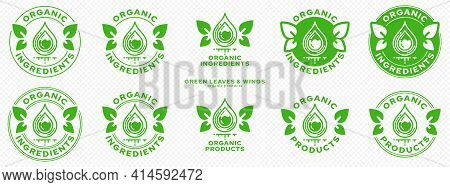 Concept For Product Packaging. Labeling - Organic Ingredients And Products. Stamp With Leaf-wings - 