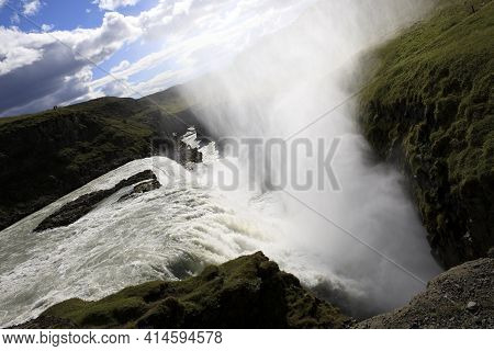 Gullfoss / Iceland - August 25, 2017: The Famous Gullfoss Waterfall, Iceland, Europe