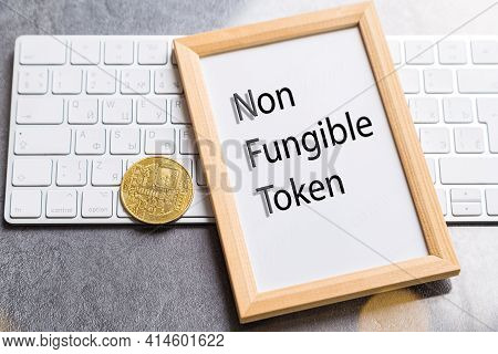 Crypto Art Concept. Blockchain Called Nfts. Digital Collectibles For Cryptocurrencies. Non-fungible