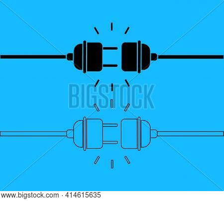 404 Error. Electric Disconnect. Plug With Socket. Icon Of Connect And Disconnect Of Plug With Socket