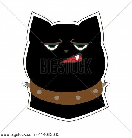 Funny Black Cat With A Sullen Expression On His Face. Cartoon Character. Vector Illustration Isolate