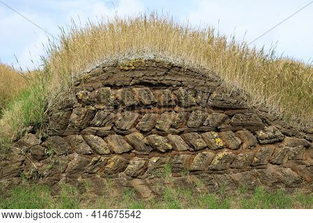 Akureyri / Iceland - August 26, 2017: Typical Turf House In Laufas Folk Museum Area, Iceland, Europe