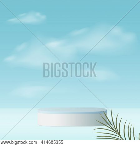 Abstract Background With Blue Color Geometric 3D Sky Podiums. Vector