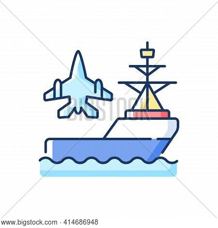 Aircraft Carrier Rgb Color Icon. Seagoing Airbase. Place For Aircraft Launching And Landing. Naval V