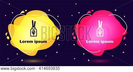Set Line Aroma Diffuser Icon Isolated On Blue Background. Glass Jar Different With Wooden Aroma Stic