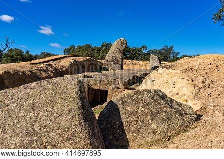 Dolmen Of Lacara, Funeral Chamber. Ancient Megalithic Building Near La Nava De Santiago, Extremadura