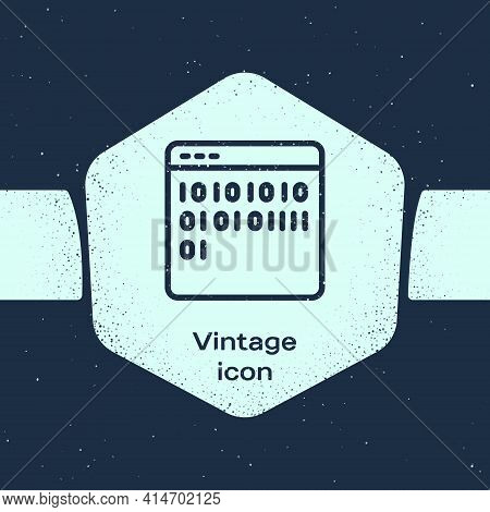 Grunge Line Binary Code Icon Isolated On Blue Background. Monochrome Vintage Drawing. Vector
