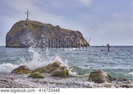 Rock Of Holy Appearance Or Georgievskaya From Pebble Beach Yashmovy Cape Fiolent In Balaklava Distri
