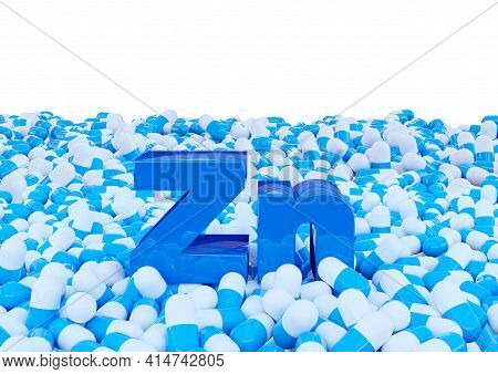 Zinc Symbol Zn On Capsules Isolated On White Background. 3d Illustration