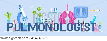 Pulmonologist, Phthisiologist Concept Vector For The Landing Page, Header. Scene Of Pulmonary Fibros