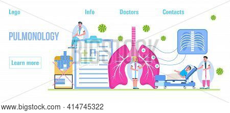 Pulmonologist, Phthisiologist Concept Vector For The Landing Page, Header. Scene Of Pulmonary Fibros