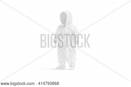 Blank White Kid Plush Jumpsuit With Hood Mockup, Side View, 3d Rendering. Empty Baby Sleepwear Or Ov