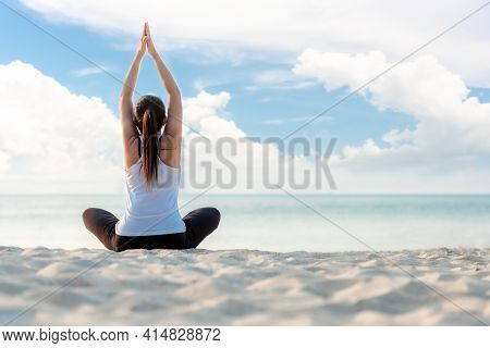 Lifestyle Athletic Woman Yoga Exercise And Pose For Healthy Life.  Young Girl Or People Pose Balance