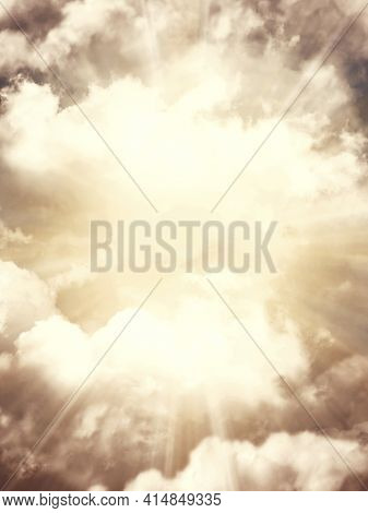 Heavenly Sky With Clouds And Sun Rays