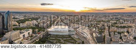 Paris, France - Jun 20, 2020: Panoramic Aerial Shot Of Skyscrapers Post Pandemic Lockdown In La Defe