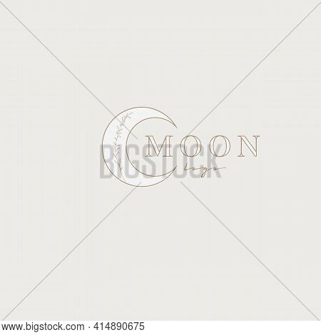 Fashion Beauty Moon Logo Template. Minamalism Style Moon Logotype. Elegant Moon Logo With Stars, Lea