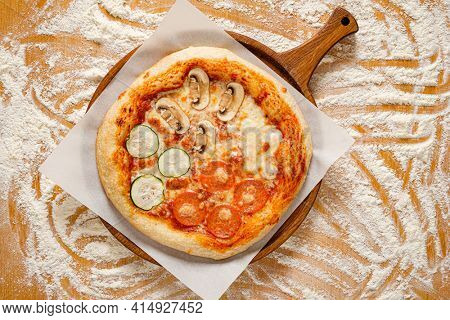 homemade pizz with vegetable and cheese