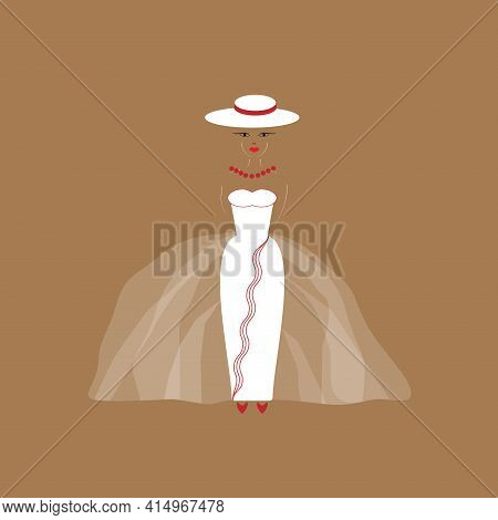 Lady Wearing White Wedding Dress With Lace Skirt And Hat