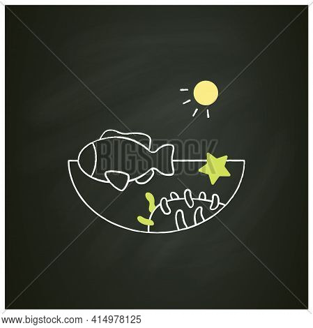 Coral Reef Chalk Icon. Underwater Ecosystem Characterized By Reef-building Corals. Living Place For 