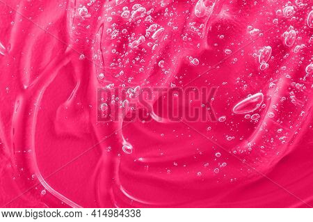 Pink Toner Smear Smudge Texture. Hyaluronic Acid With Retinol And Ceramide Swatch. Gel Serum Liquid 