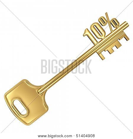 3d golden shiny key with interest rate 10% percent on it