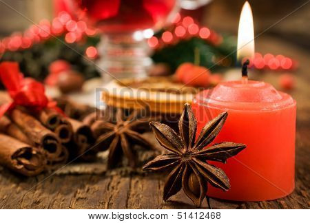 Christmas Background : Candle And Spices