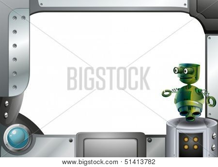 Illustration of a metal frame border with a robot