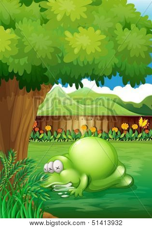 Illustration of a yard with a sleeping monster