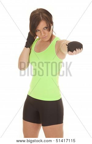 Woman Green Tank Box Hand Out